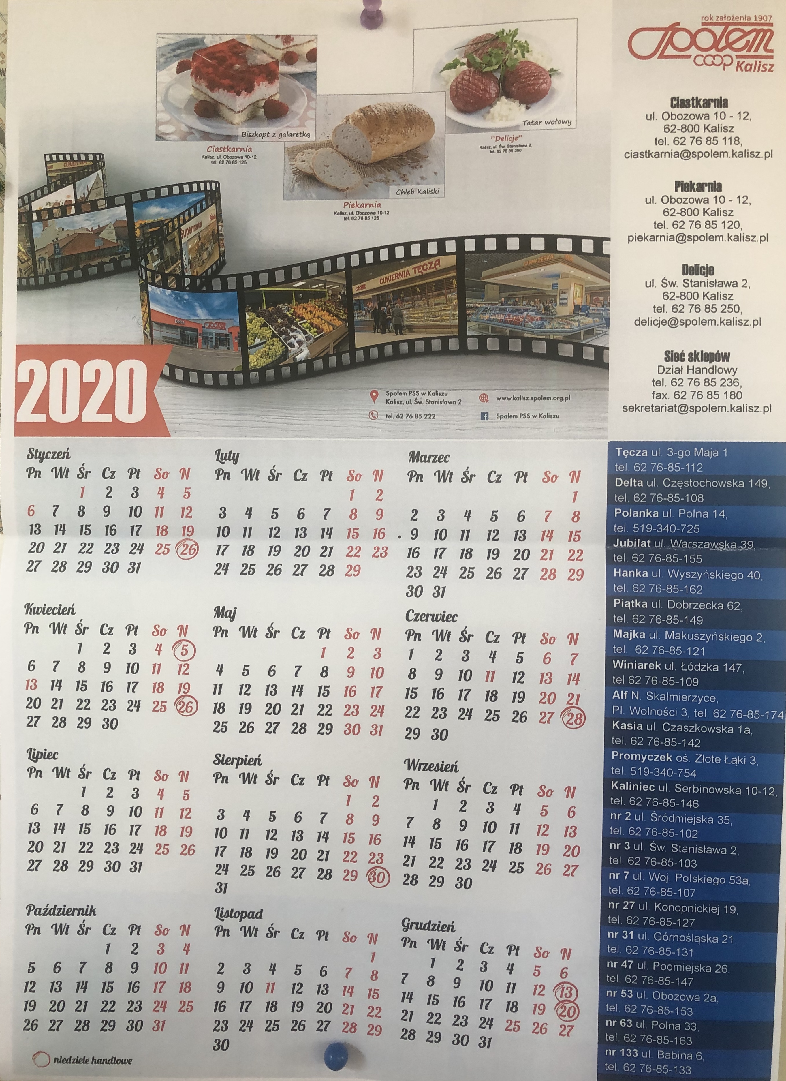 Kalendarz PSS Społem na 2020 rok